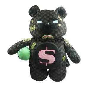 NWT Sprayground Teddy Bear Backpack Monogram Money Checkered Bag